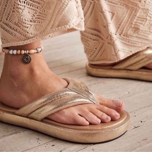 Free People Gold Wonderland Flip Flops